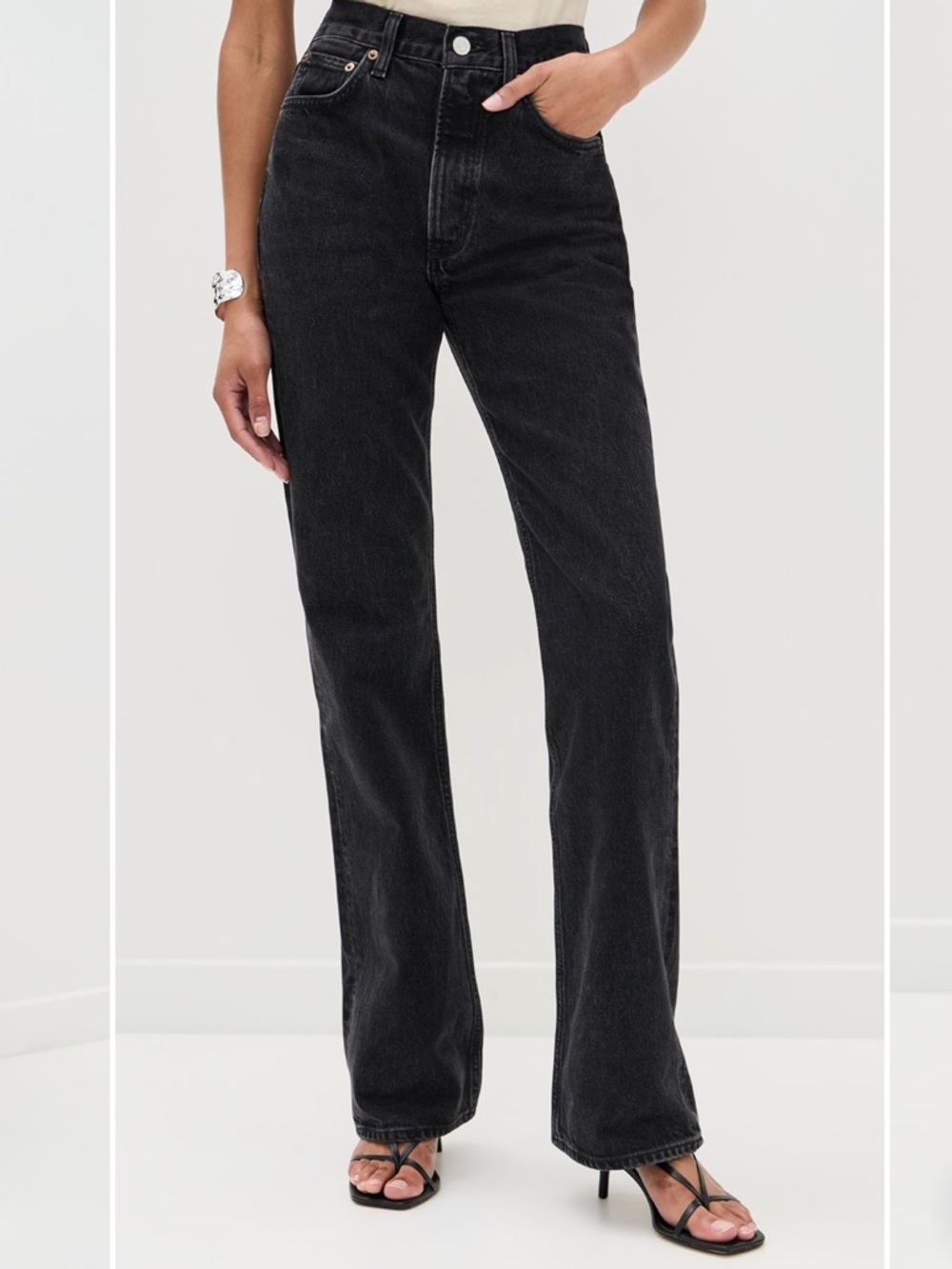 NWT Agolde Leena Mid Rise Baby Flare Jeans Forecast Black - Picture 2 of 7